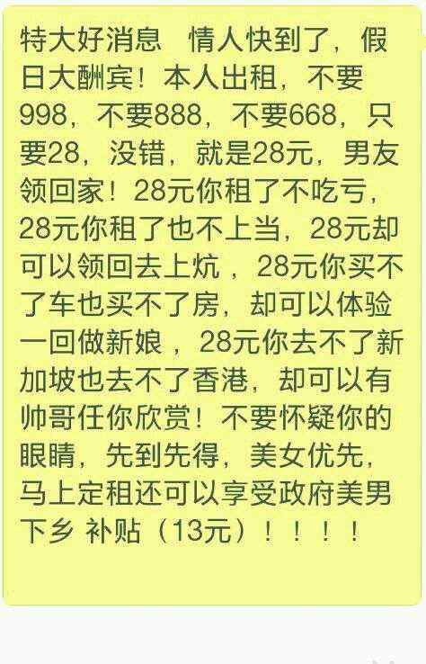 情人节出租 情人节出租，28元将爷领回家！