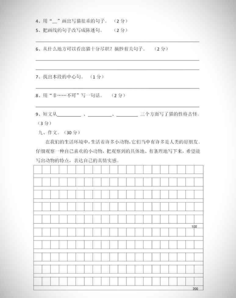 四年级期中考试卷 四年级语文上册期中测试卷及答案，可打印，让孩子做一做