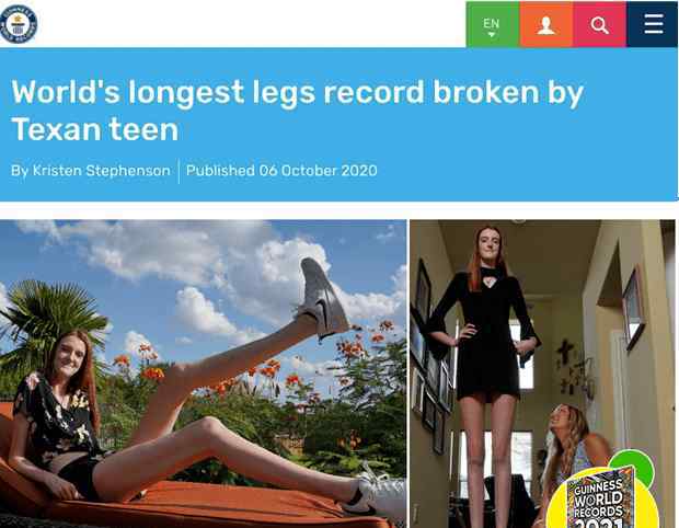最长腿女孩 惊呆了！17岁女孩打破世界纪录成“第一腿王”！