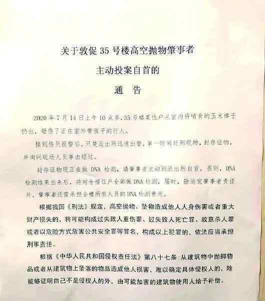 DNA检测通告吓出高空抛物肇事者 事情经过怎样的