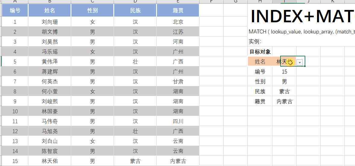 林天佑 Index+Match函数组合，堪称「搜索王」！找名单，4个词锁定信息！