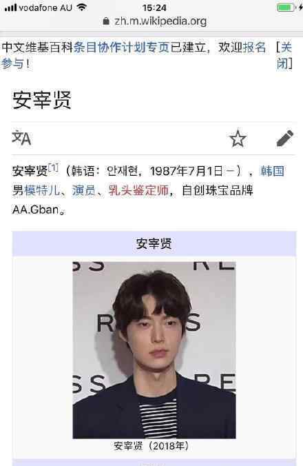 安宰贤的维基百科 怎么了具体情况是