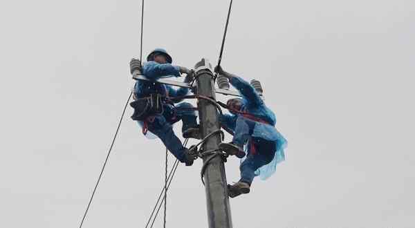 平舆网 国网平舆县供电公司冒雨抢修电杆保供电