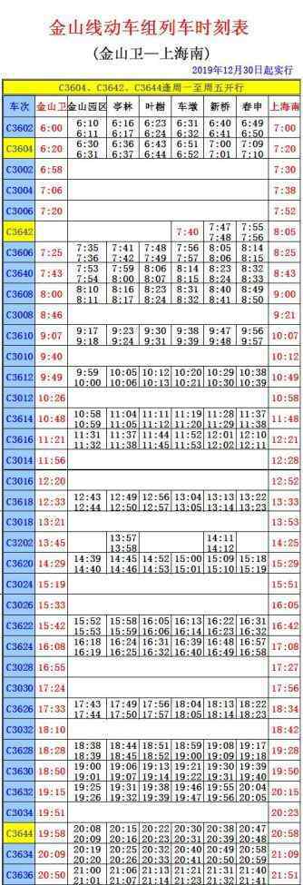 c3604 12月30日起，金山铁路实行新时刻表！赶紧收藏！