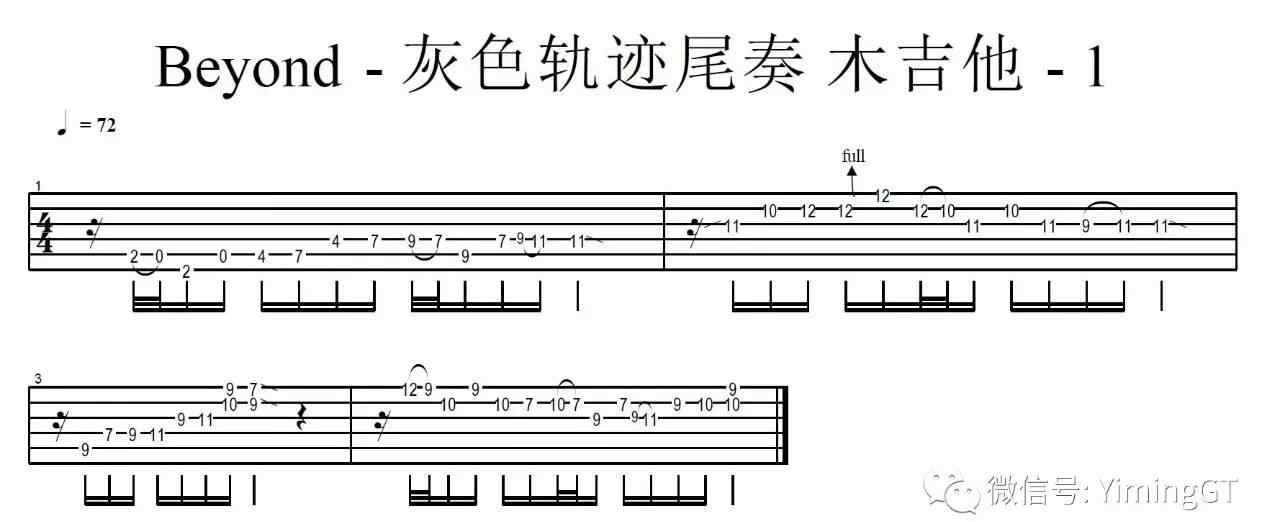 灰色轨迹尾奏吉他谱 木吉他教程 - Beyond《灰色轨迹》尾奏01