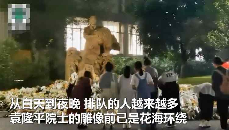 袁隆平院士雕像前布满花海，从白天到夜晚都有排队来送花的人 真相到底是怎样的？