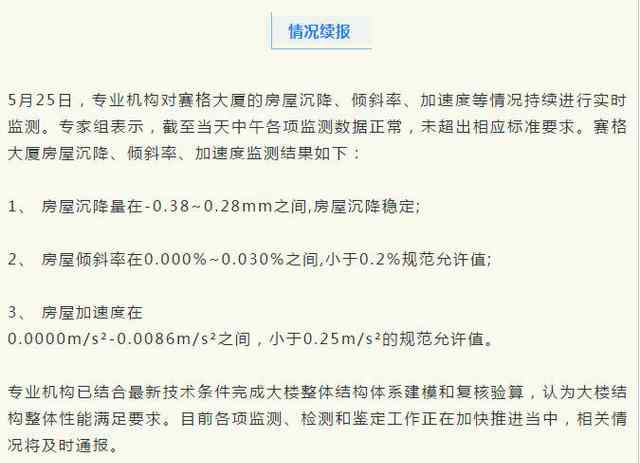 深圳赛格大厦结构整体性能满足要求 实时监测情况续报 事件的真相是什么？